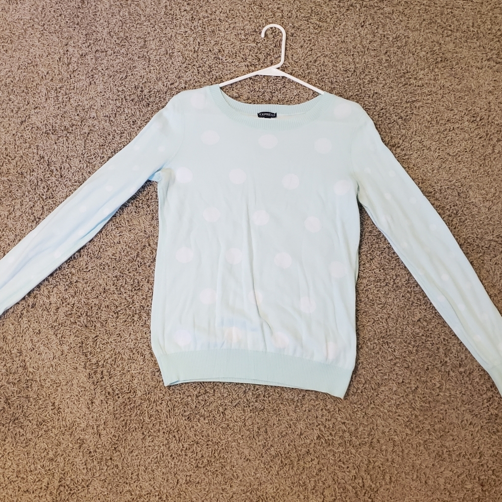 Lime green and white polka dot casual Express pullover